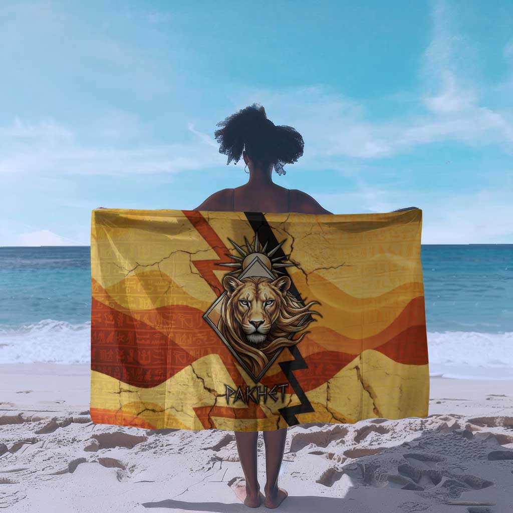 Pakhet Lion Head Sarong with Claw Marks in Fiery Ancient Egyptian Motif