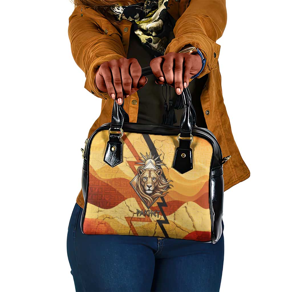 Pakhet Lion Head Shoulder Handbag with Claw Marks in Fiery Ancient Egyptian Motif