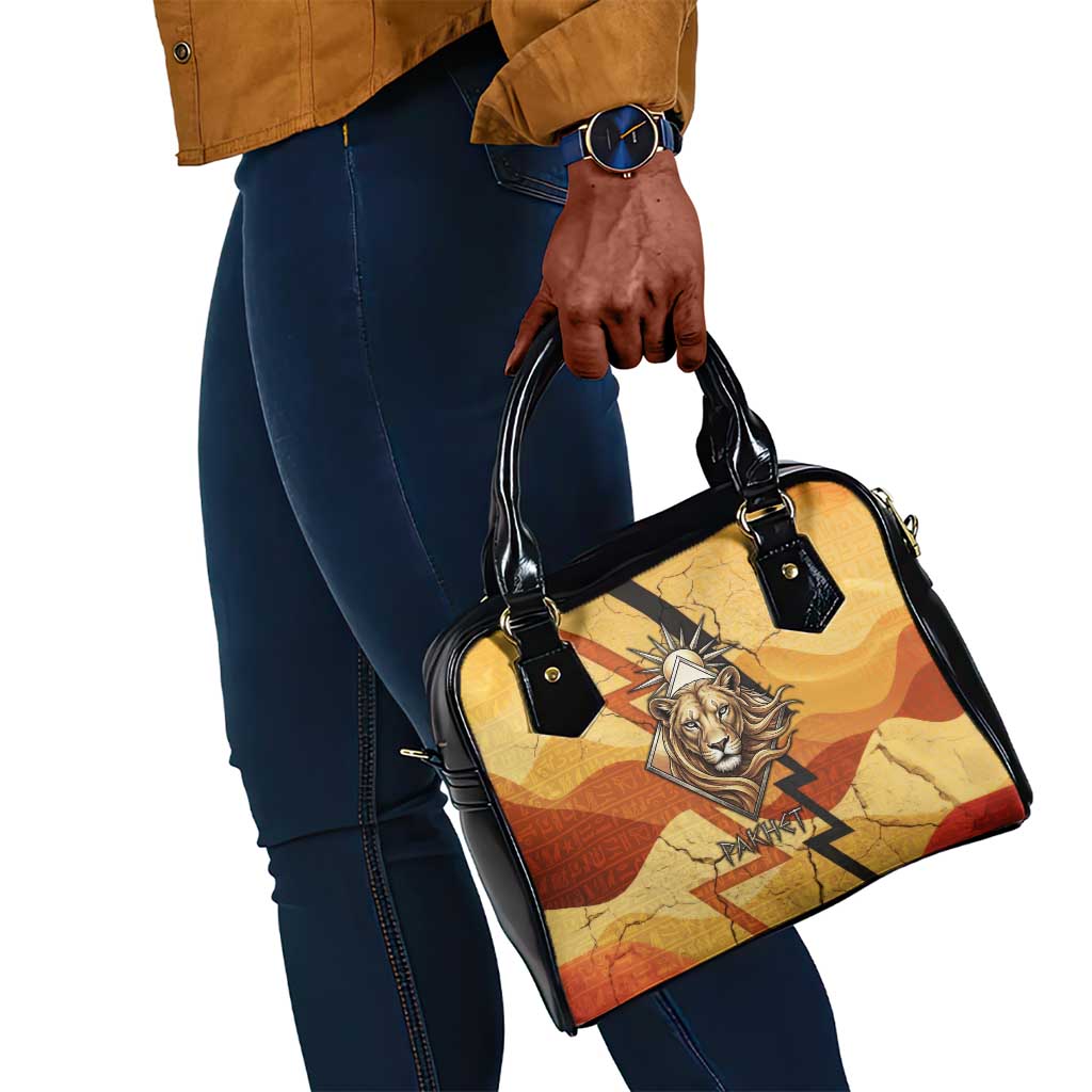 Pakhet Lion Head Shoulder Handbag with Claw Marks in Fiery Ancient Egyptian Motif