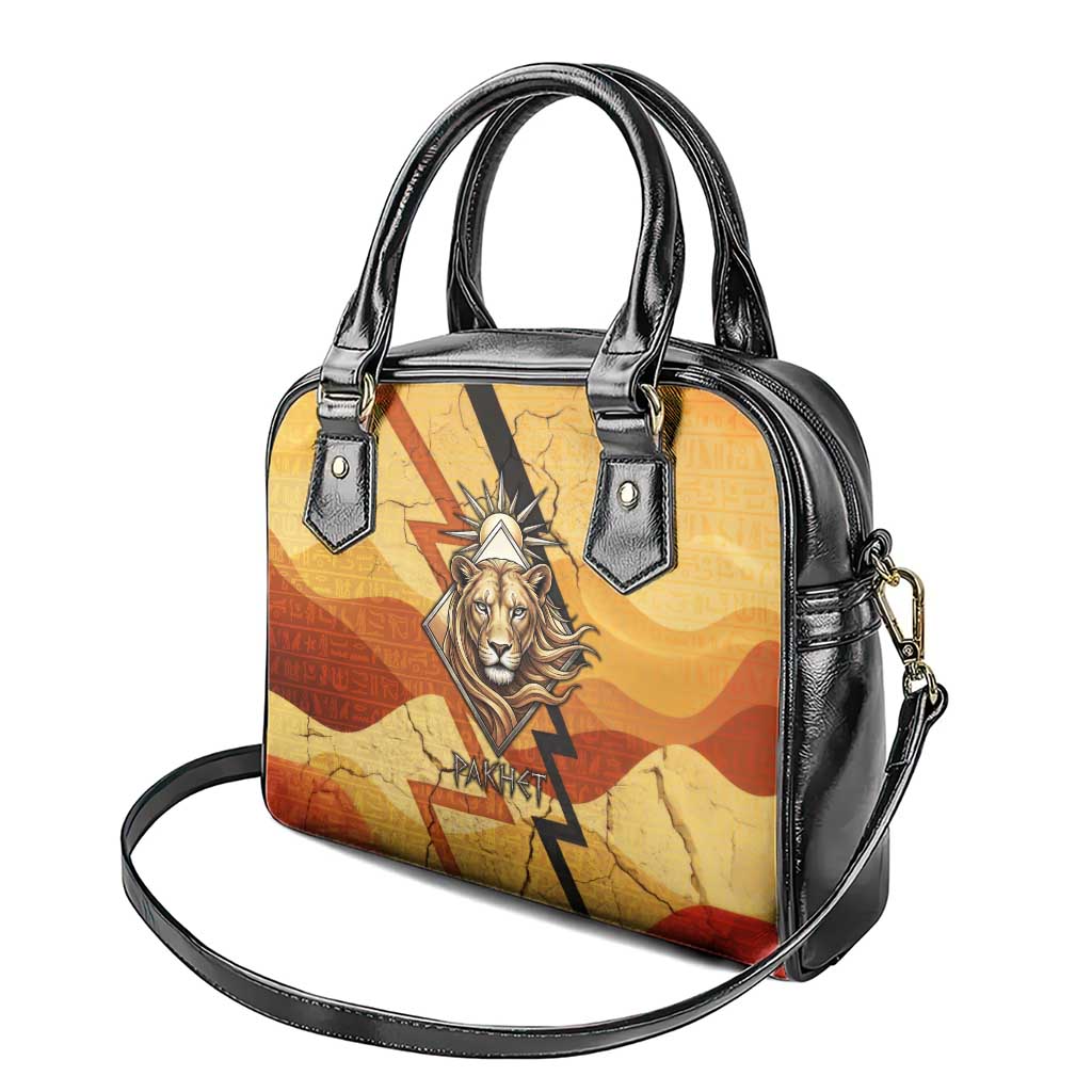 Pakhet Lion Head Shoulder Handbag with Claw Marks in Fiery Ancient Egyptian Motif
