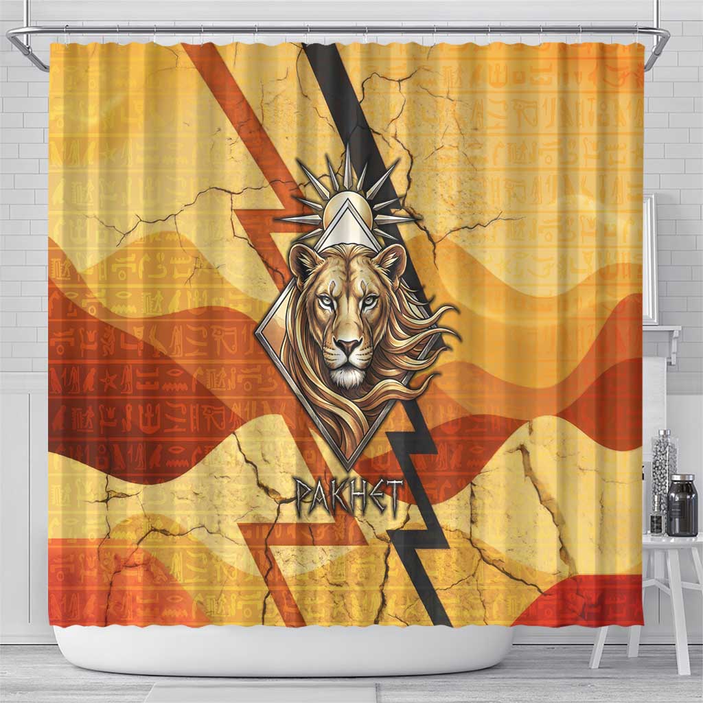 Pakhet Lion Head Shower Curtain with Claw Marks in Fiery Ancient Egyptian Motif