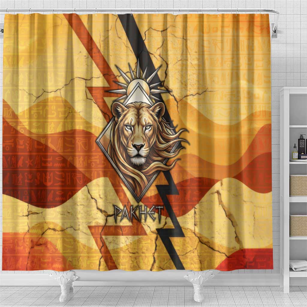 Pakhet Lion Head Shower Curtain with Claw Marks in Fiery Ancient Egyptian Motif