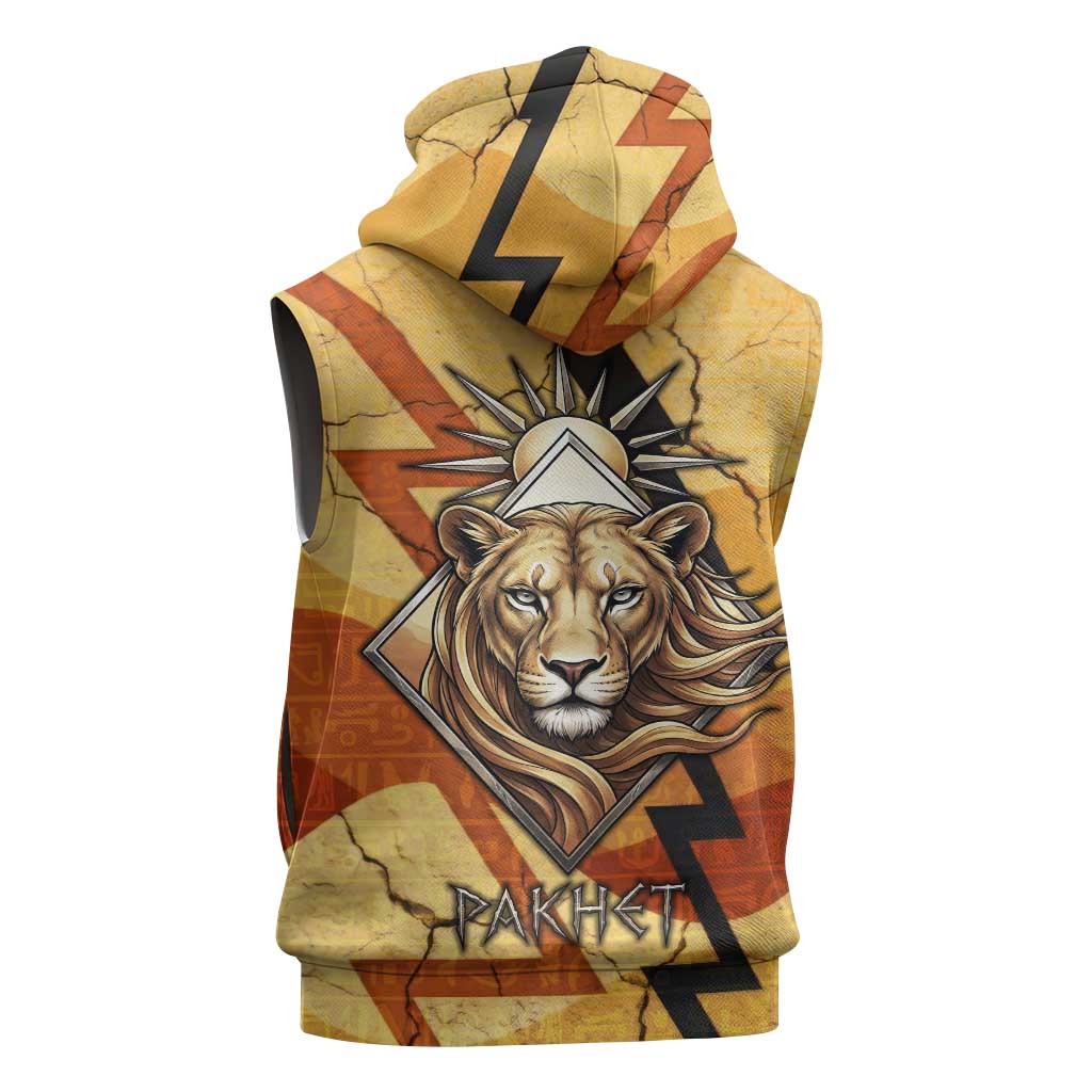 Pakhet Lion Head Sleeveless Hoodie with Claw Marks in Fiery Ancient Egyptian Motif