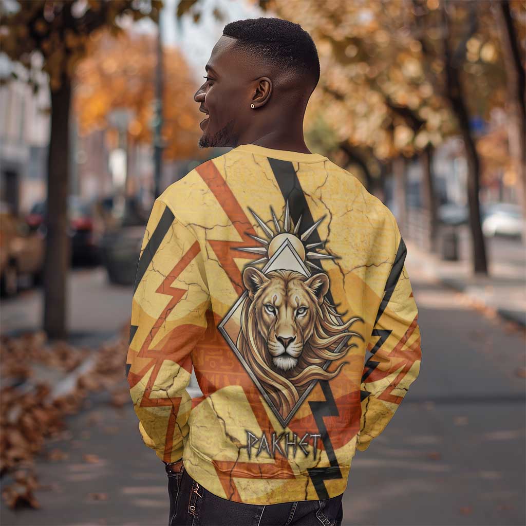 Pakhet Lion Head Sweatshirt with Claw Marks in Fiery Ancient Egyptian Motif