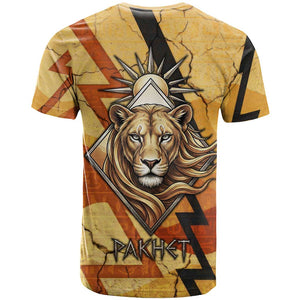 Pakhet Lion Head T shirt with Claw Marks in Fiery Ancient Egyptian Motif