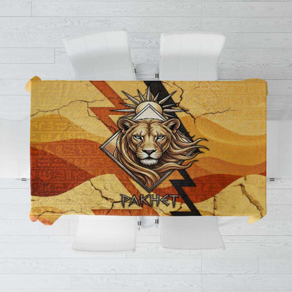 Pakhet Lion Head Tablecloth with Claw Marks in Fiery Ancient Egyptian Motif