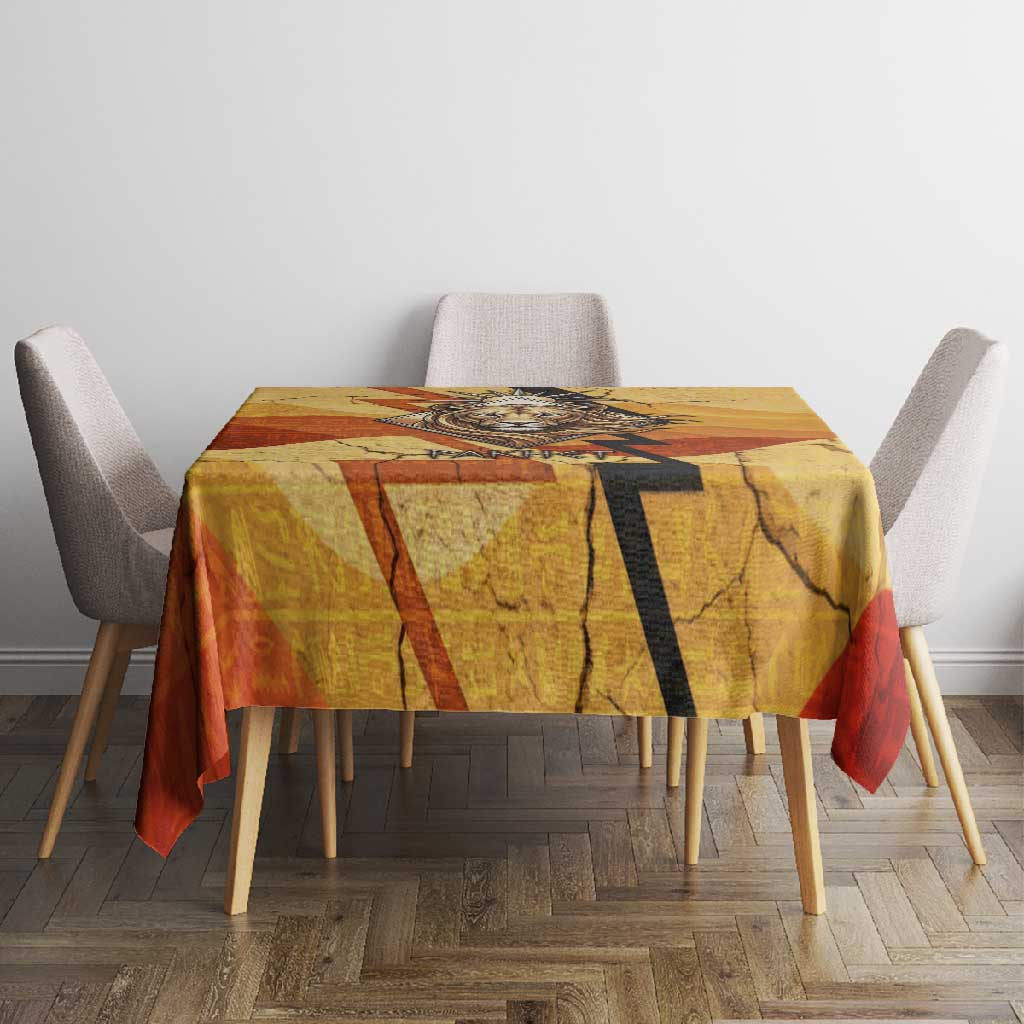 Pakhet Lion Head Tablecloth with Claw Marks in Fiery Ancient Egyptian Motif