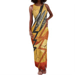 Pakhet Lion Head Tank Maxi Dress with Claw Marks in Fiery Ancient Egyptian Motif
