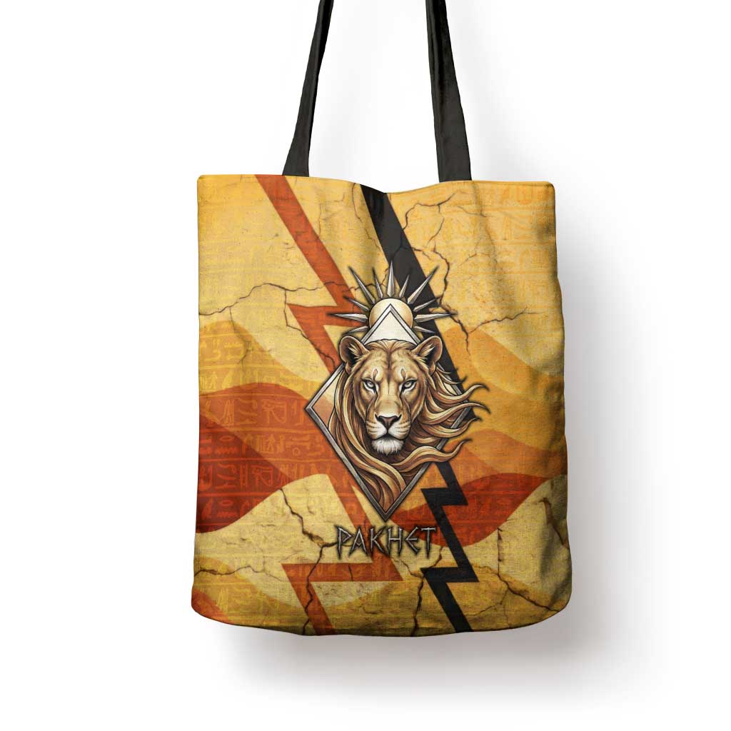 Pakhet Lion Head Tote Bag with Claw Marks in Fiery Ancient Egyptian Motif