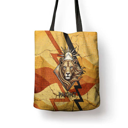 Pakhet Lion Head Tote Bag with Claw Marks in Fiery Ancient Egyptian Motif