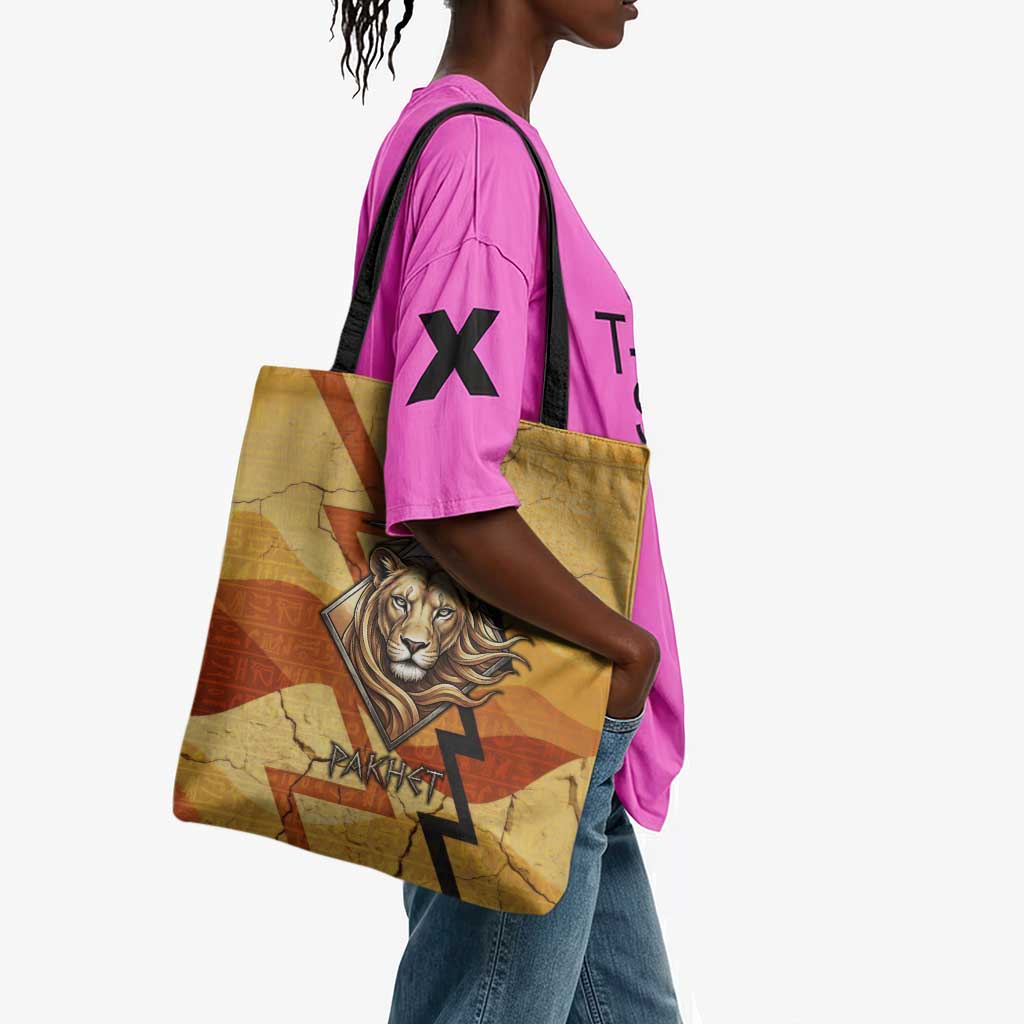 Pakhet Lion Head Tote Bag with Claw Marks in Fiery Ancient Egyptian Motif