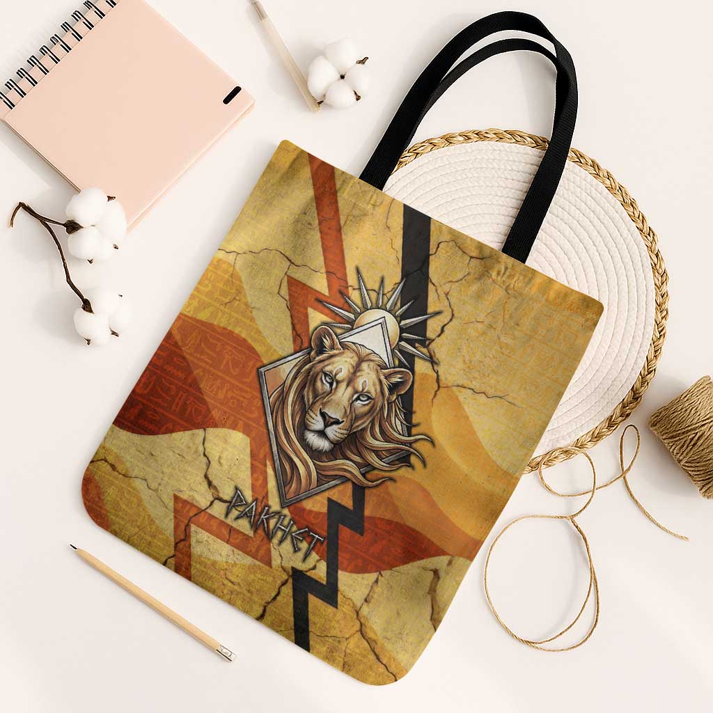 Pakhet Lion Head Tote Bag with Claw Marks in Fiery Ancient Egyptian Motif