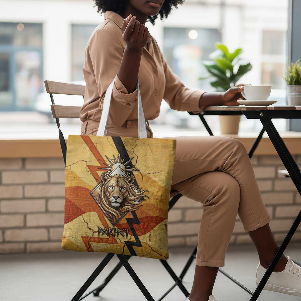 Pakhet Lion Head Tote Bag with Claw Marks in Fiery Ancient Egyptian Motif