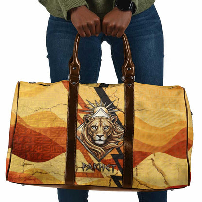Pakhet Lion Head Travel Bag with Claw Marks in Fiery Ancient Egyptian Motif