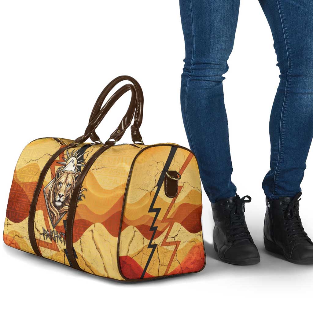 Pakhet Lion Head Travel Bag with Claw Marks in Fiery Ancient Egyptian Motif