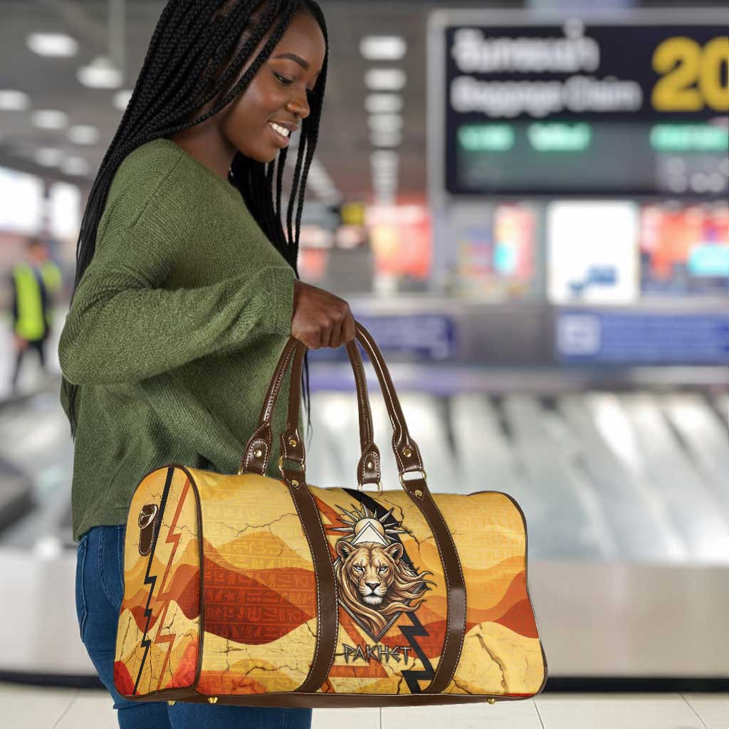 Pakhet Lion Head Travel Bag with Claw Marks in Fiery Ancient Egyptian Motif