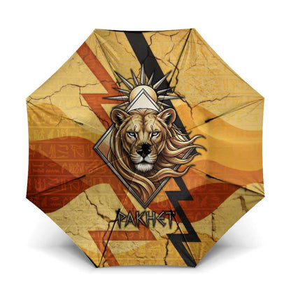 Pakhet Lion Head Umbrella with Claw Marks in Fiery Ancient Egyptian Motif