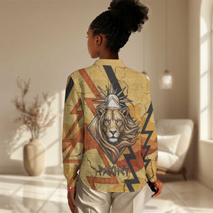 Pakhet Lion Head Women Casual Shirt with Claw Marks in Fiery Ancient Egyptian Motif
