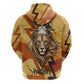 Pakhet Lion Head Zip Hoodie with Claw Marks in Fiery Ancient Egyptian Motif