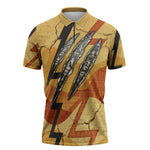 Pakhet Lion Head Zipper Polo Shirt with Claw Marks in Fiery Ancient Egyptian Motif