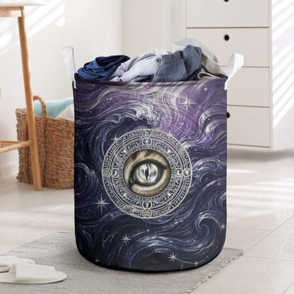 Pakhet Panther Laundry Basket with Cosmic Feline Eye on Starry Night River