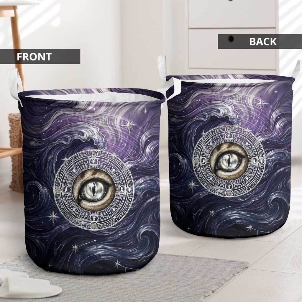 Pakhet Panther Laundry Basket with Cosmic Feline Eye on Starry Night River