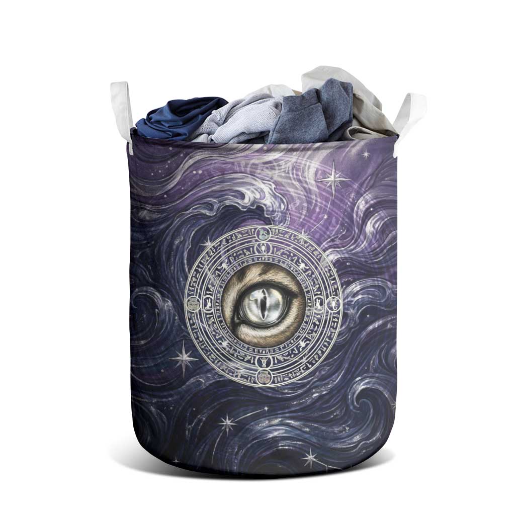 Pakhet Panther Laundry Basket with Cosmic Feline Eye on Starry Night River