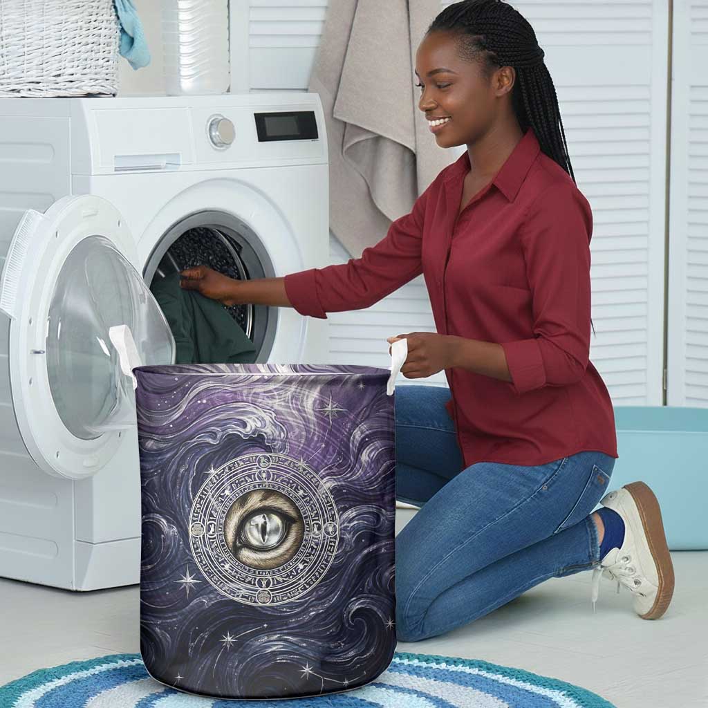 Pakhet Panther Laundry Basket with Cosmic Feline Eye on Starry Night River