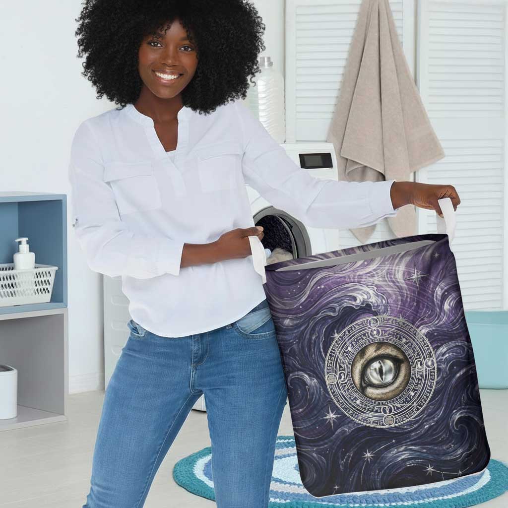 Pakhet Panther Laundry Basket with Cosmic Feline Eye on Starry Night River