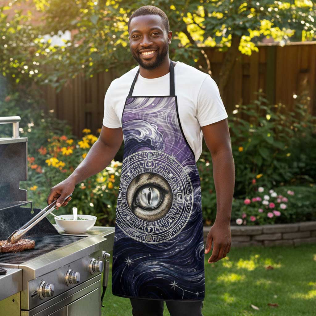 Pakhet Panther Apron with Cosmic Feline Eye on Starry Night River