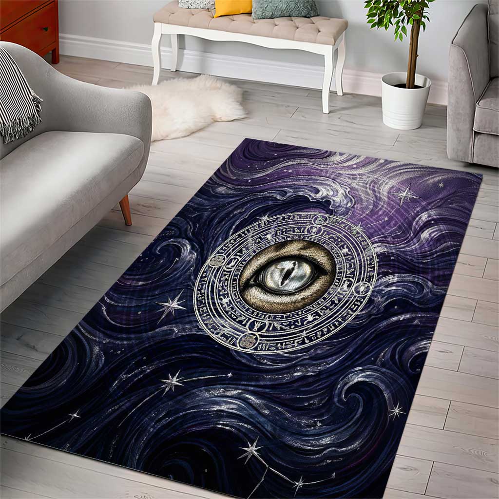 Pakhet Panther Area Rug with Cosmic Feline Eye on Starry Night River