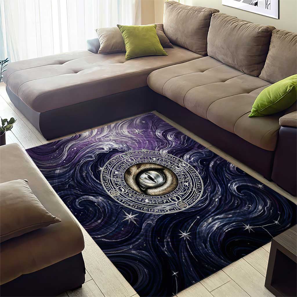 Pakhet Panther Area Rug with Cosmic Feline Eye on Starry Night River