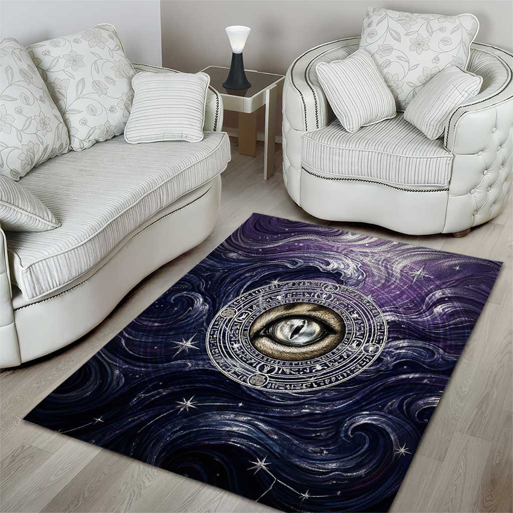 Pakhet Panther Area Rug with Cosmic Feline Eye on Starry Night River