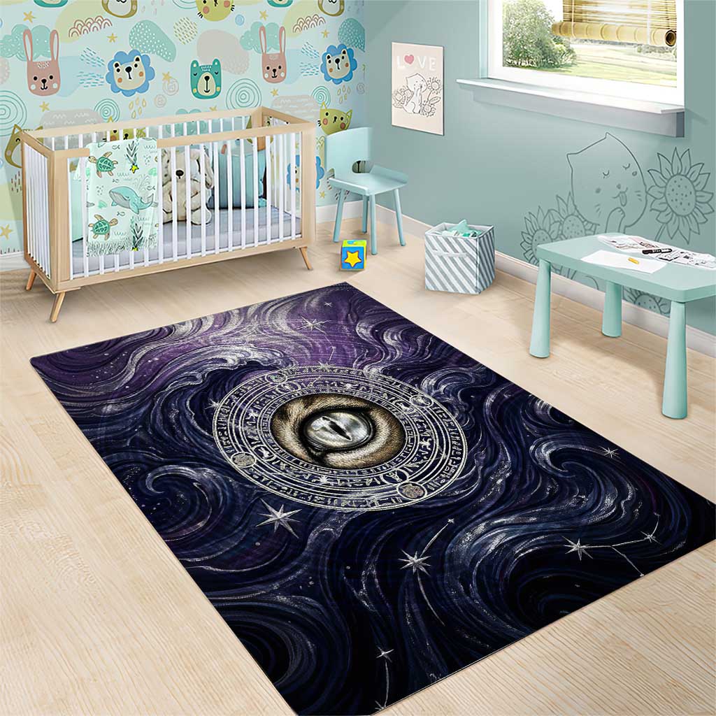 Pakhet Panther Area Rug with Cosmic Feline Eye on Starry Night River