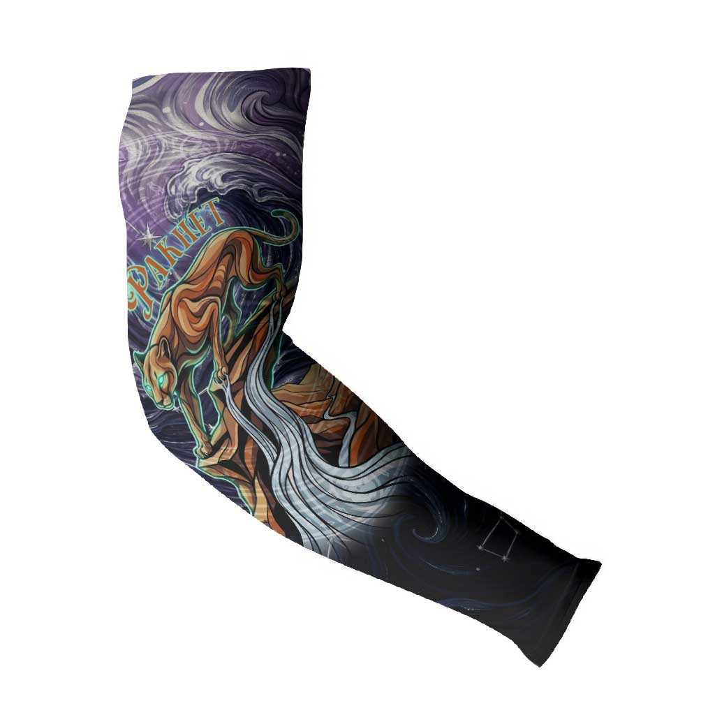Pakhet Panther Arm Sleeves with Cosmic Feline Eye on Starry Night River