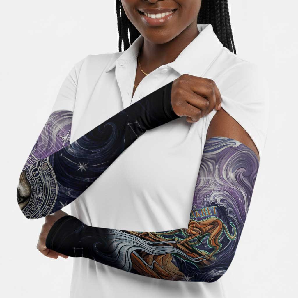 Pakhet Panther Arm Sleeves with Cosmic Feline Eye on Starry Night River
