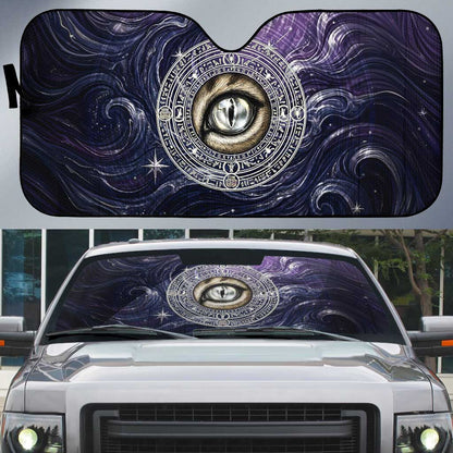Pakhet Panther Auto Sun Shade with Cosmic Feline Eye on Starry Night River