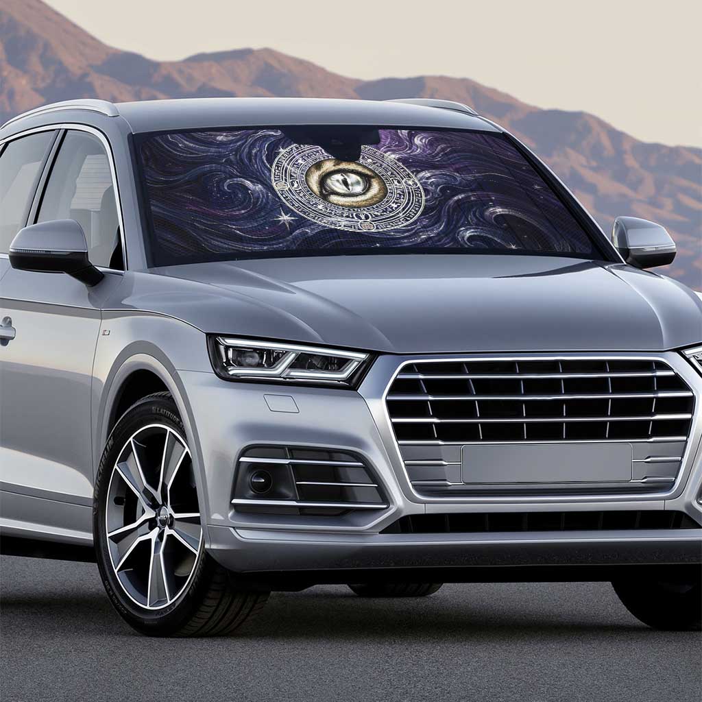Pakhet Panther Auto Sun Shade with Cosmic Feline Eye on Starry Night River