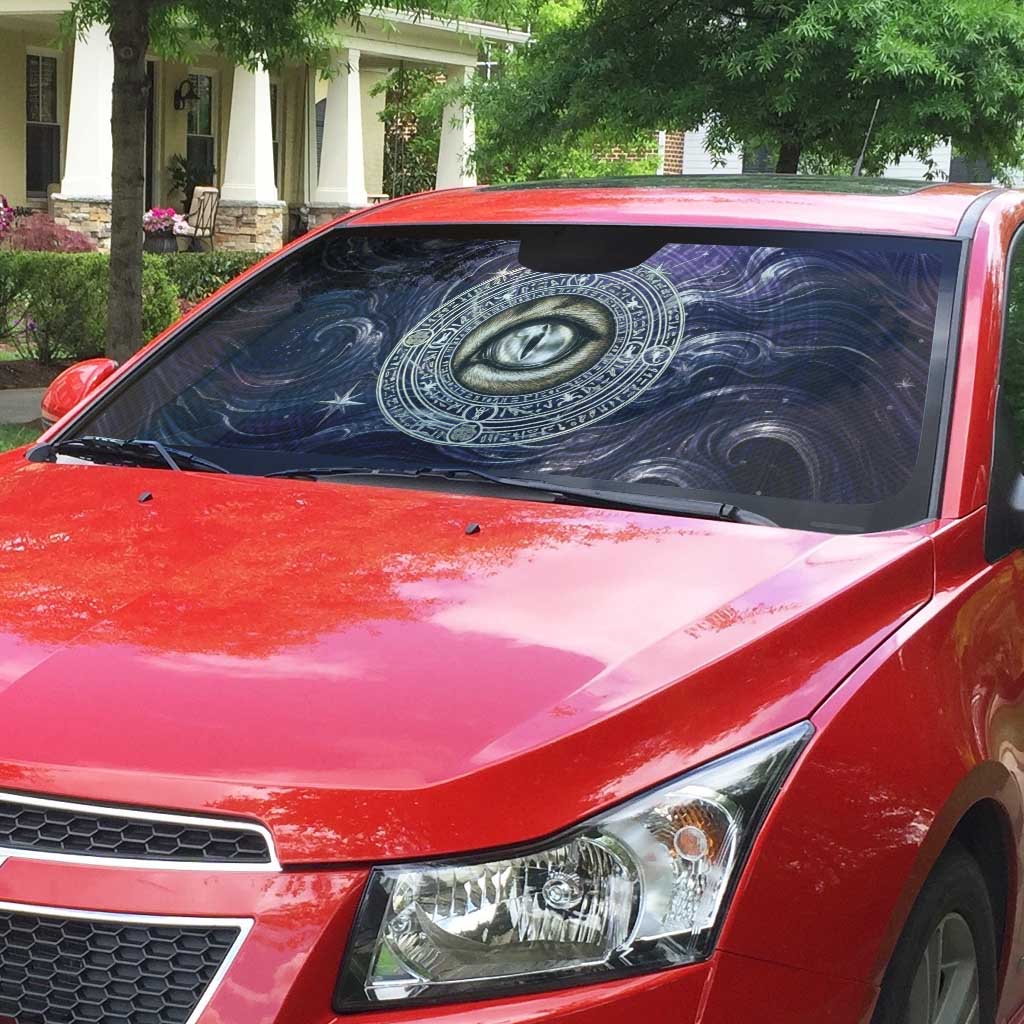 Pakhet Panther Auto Sun Shade with Cosmic Feline Eye on Starry Night River