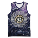 Pakhet Panther Basketball Jersey with Cosmic Feline Eye on Starry Night River