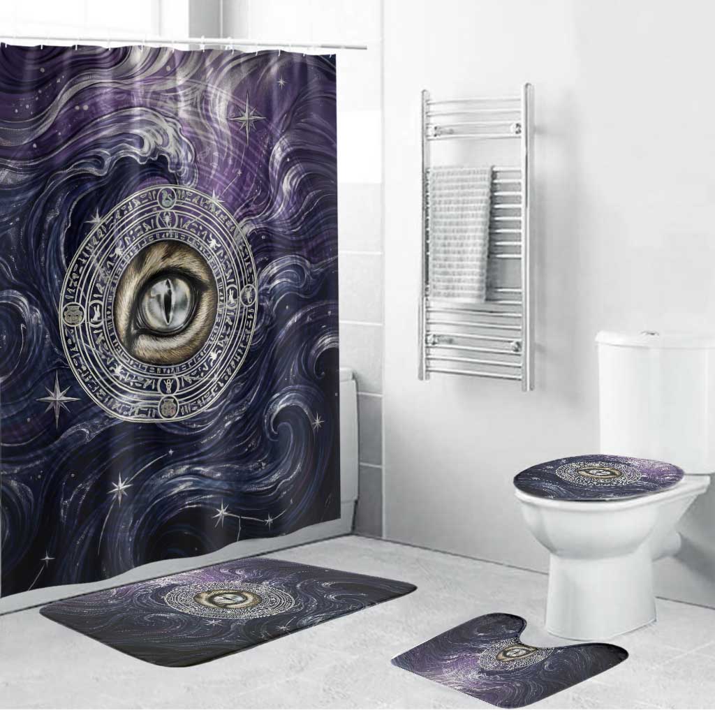 Pakhet Panther Bathroom Set with Cosmic Feline Eye on Starry Night River