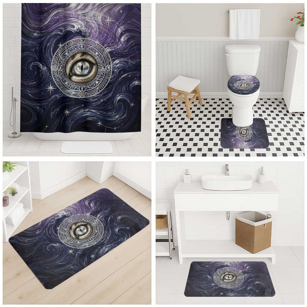 Pakhet Panther Bathroom Set with Cosmic Feline Eye on Starry Night River