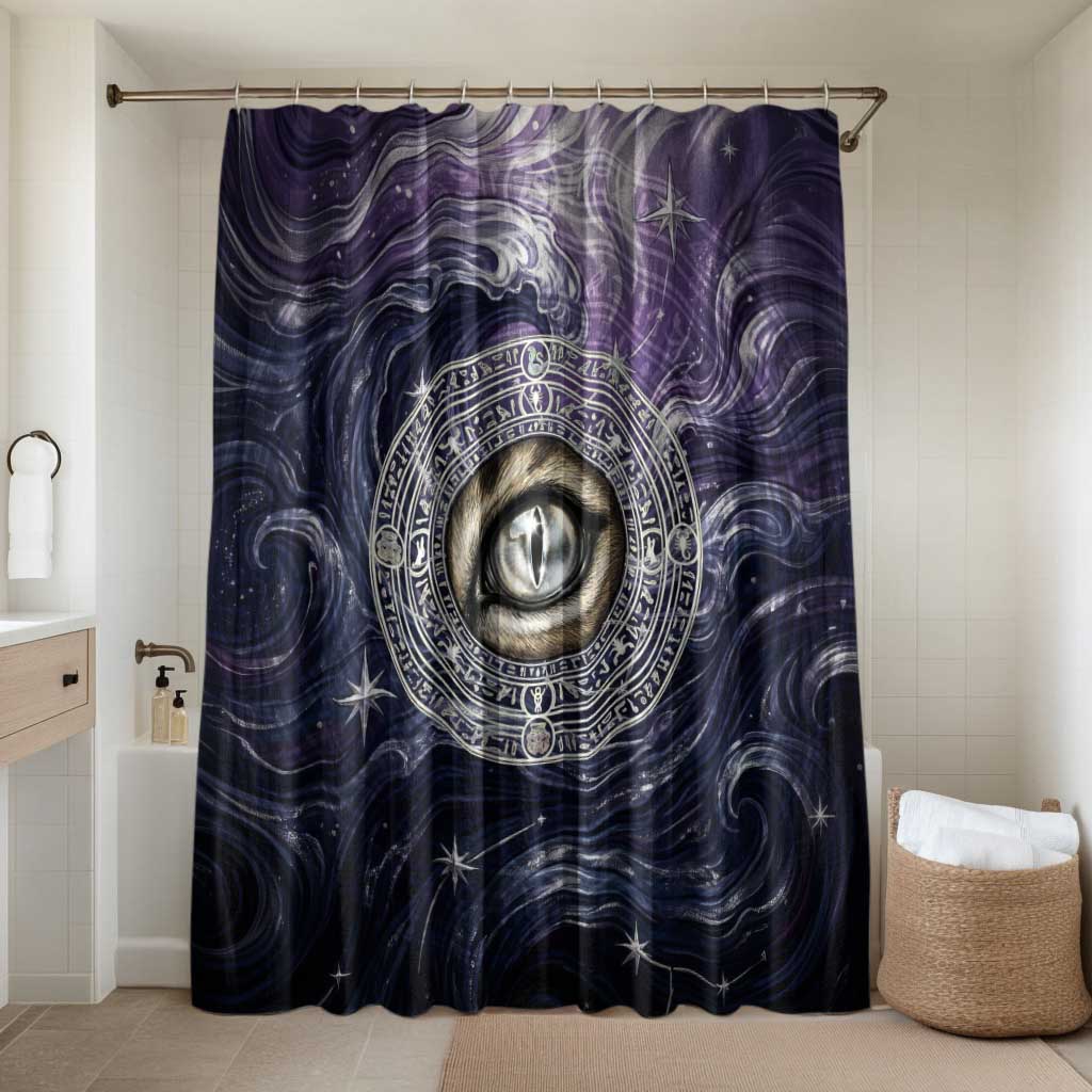 Pakhet Panther Bathroom Set with Cosmic Feline Eye on Starry Night River