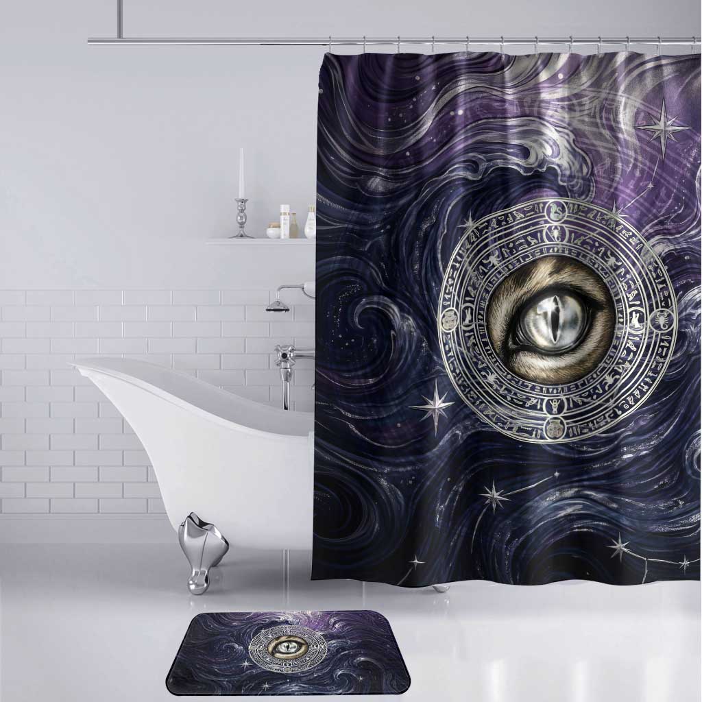 Pakhet Panther Bathroom Set with Cosmic Feline Eye on Starry Night River