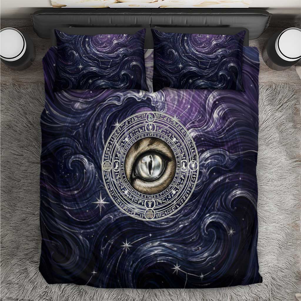 Pakhet Panther Bedding Set with Cosmic Feline Eye on Starry Night River