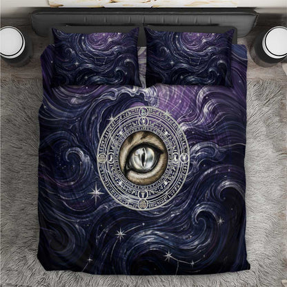 Pakhet Panther Bedding Set with Cosmic Feline Eye on Starry Night River