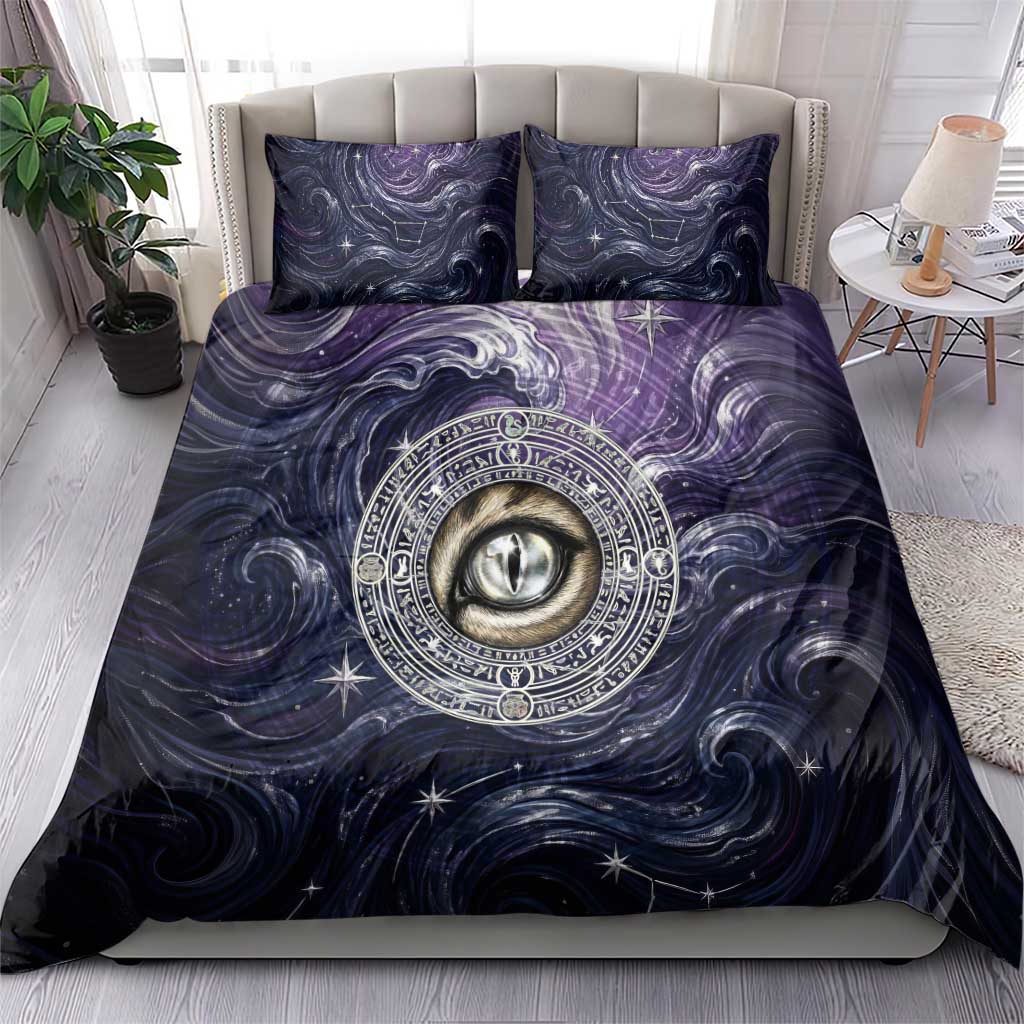 Pakhet Panther Bedding Set with Cosmic Feline Eye on Starry Night River