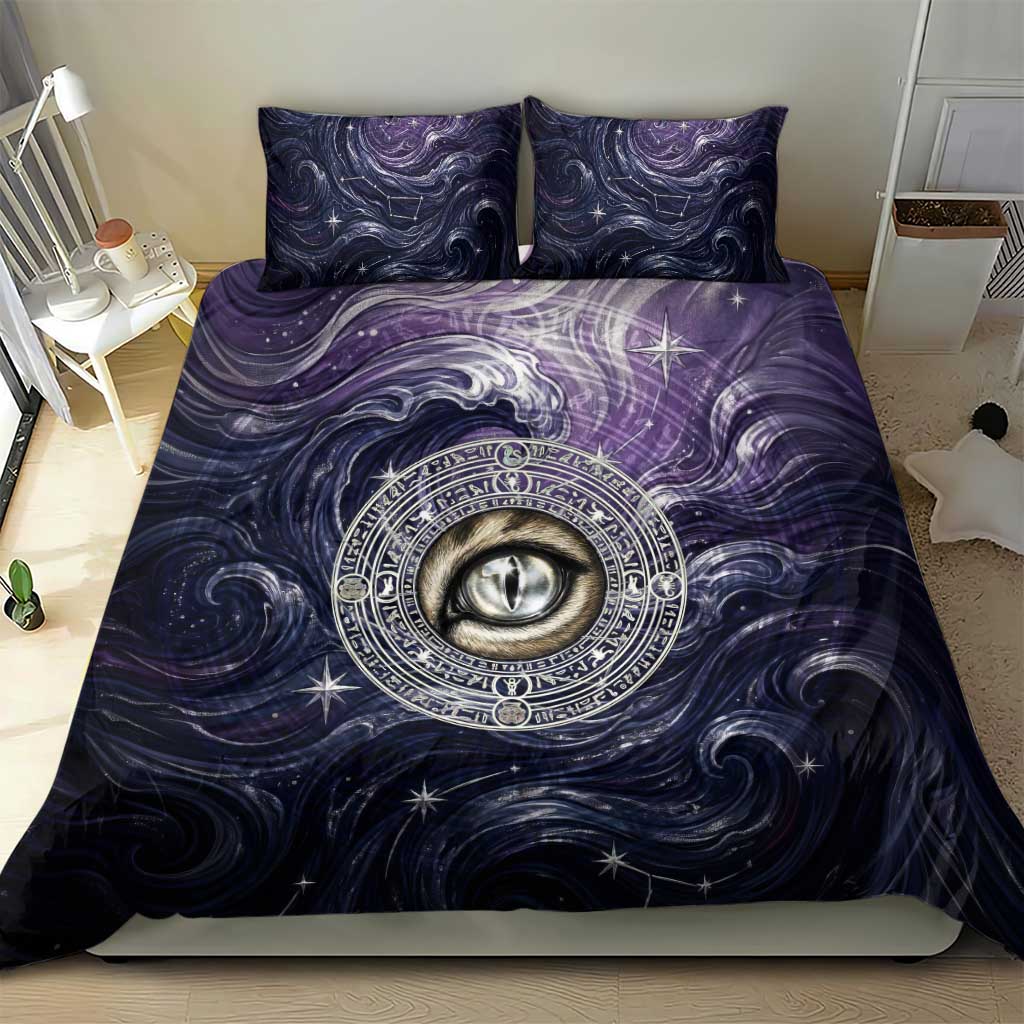 Pakhet Panther Bedding Set with Cosmic Feline Eye on Starry Night River