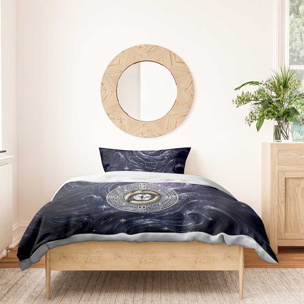 Pakhet Panther Bedding Set with Cosmic Feline Eye on Starry Night River