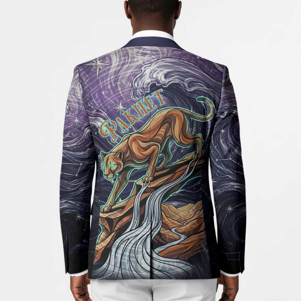 Pakhet Panther Blazer with Cosmic Feline Eye on Starry Night River